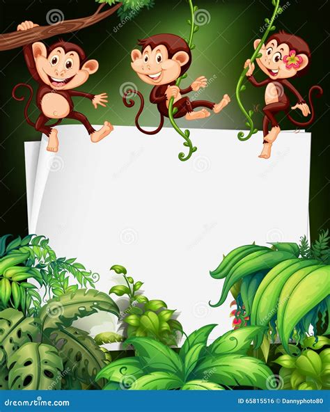 Border Design With Monkey On The Tree Stock Vector Illustration Of