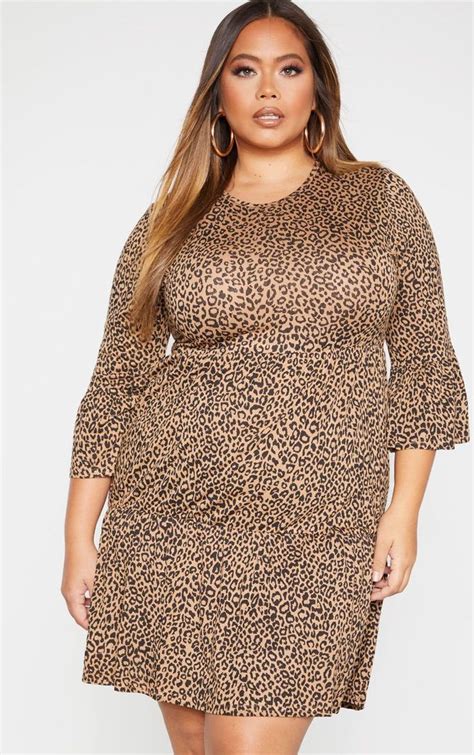 Plus Brown Leopard Print Ruched Detail Shift Dress Dresses For Work