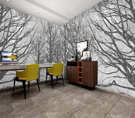 Custom Size Wallpaper Mural Black And White Forest Trees Bvm Home