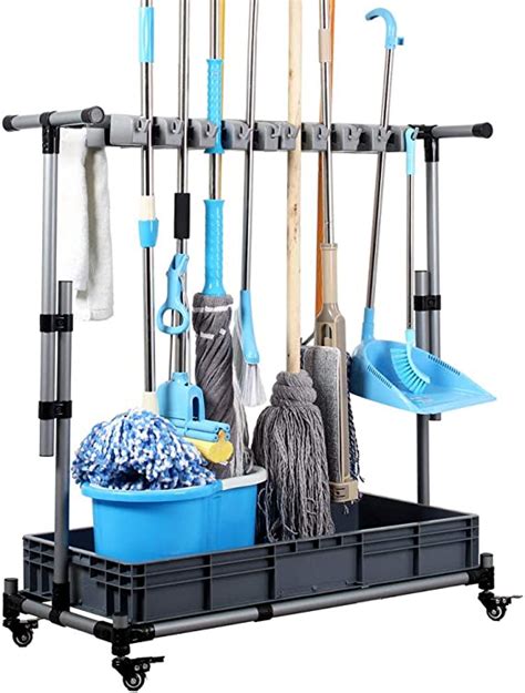 Broom And Mop Holder Put Wet Mops Movable Floor Mounted Mop