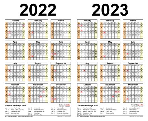 2022 2023 Calendar With Holidays Printable Us Calenda