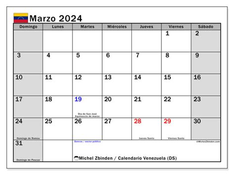 Calendario Marzo 2024 Venezuela Ds Michel Zbinden Ve