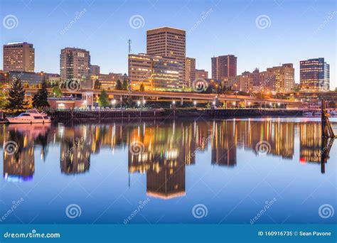 Tacoma Washington Usa Downtown Skyline At Dusk Stock Image Image Of