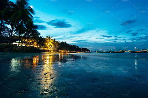 Romantic Outdoor Wide Angle Photography On A Night Beach Of Phuket