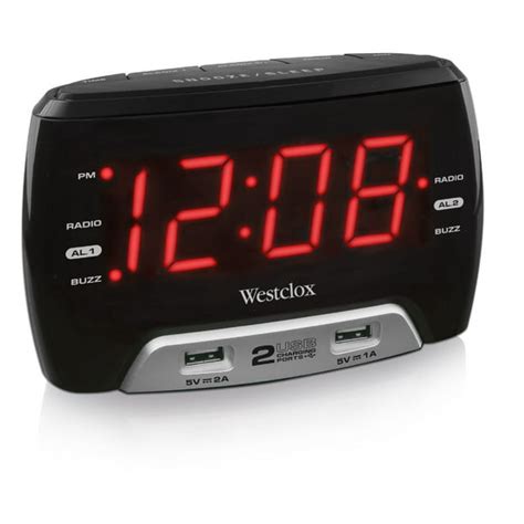 Westclox Large 14” Led Digital Fm Clock Radio 2 Usb Charging Port With Fast Charge Model