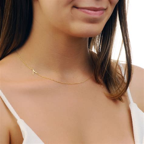 K Solid Gold Initial Necklace Sideways Personalized Etsy