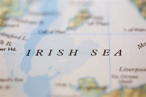 Shallow Depth Of Field Focus On Geographical Map Location Of Irish Sea