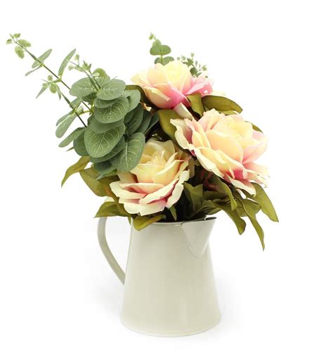 gorgeous artificial faux roses flowers with pitcher jug vase artificial flowers flower
