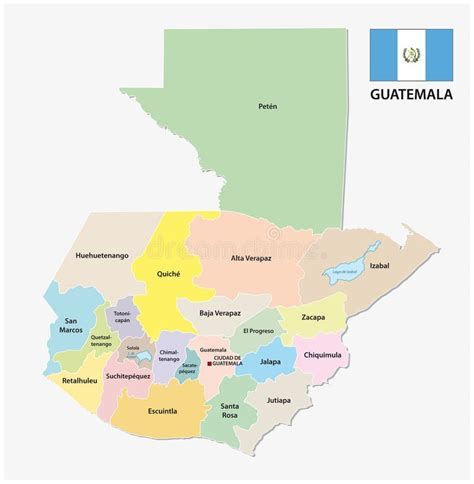 Carte Bleu Vert Administrative Du Guatemala Avec Le Drapeau Du Pays Et