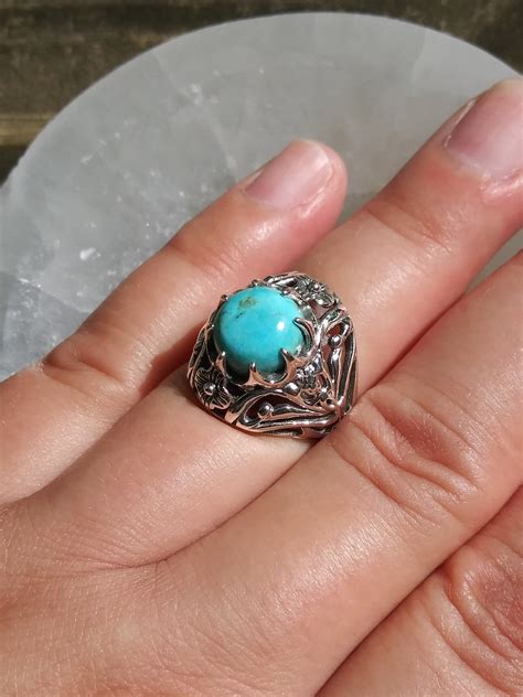 Genuine Turquoise Ring Sterling Silver Ring Size 6 34 Etsy