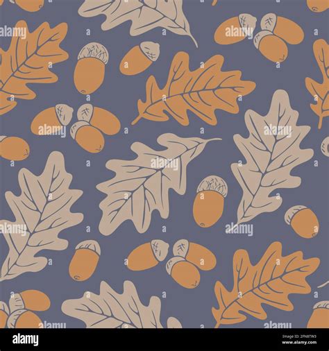 Vector Seamless Pattern With Oak Leaves And Acorns Autumn Fall Design