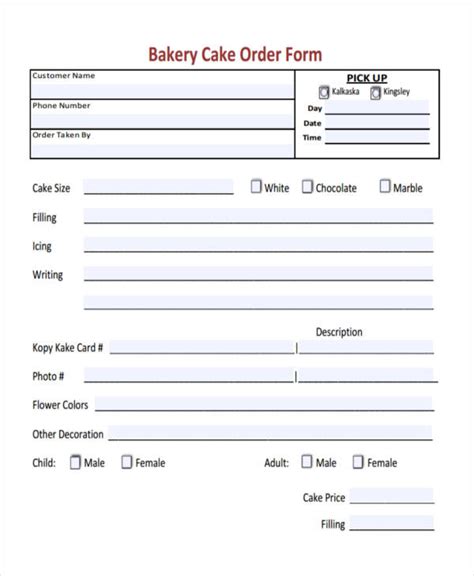 Order Form Template For Bakery