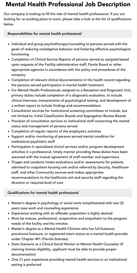 Mental Health Professional Job Description Velvet Jobs