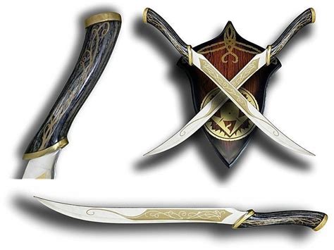 Legolas Twin Elven Blade Set 23 Stainless Steel Wood Plaque Lord Of
