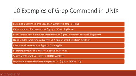 This linux grep command tutorial shows you how to search for text patterns in a file using regular expressions with examples and syntax. 10 examples of grep command in UNIX and Linux