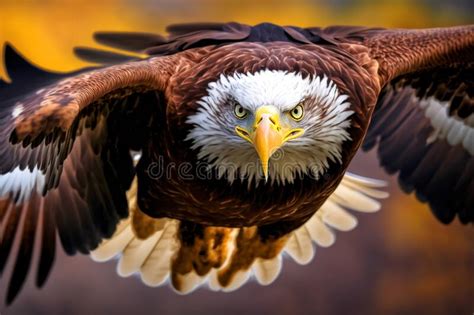 American Bald Eagle In Flight With Glaring Eyes Ai Generative Stock