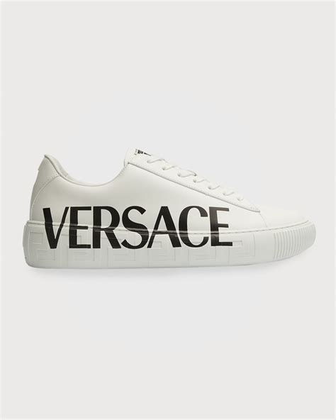 Versace Mens Logo Leather Low Top Sneakers Neiman Marcus