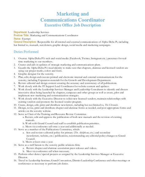 Free 9 Sample Marketing Coordinator Job Description Templates In Pdf