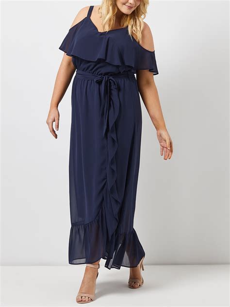 Dorothy Perkins Dp3rkins Navy Ruffle Wrap Maxi Dress Plus Size