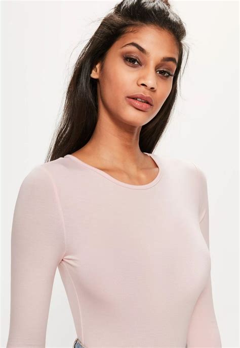 Go Back To Basics With This Blush Pink Bodysuit With Long Sleeves And