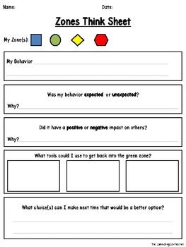 Single sheet mini poster adapted from actual zones of regulation. Zones of Regulation Think Sheet by The Laminating Co ...