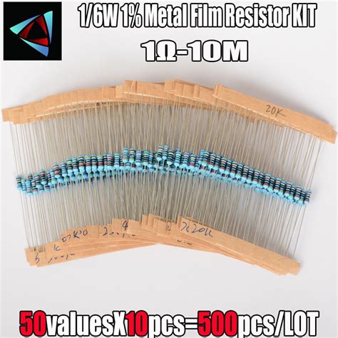 500pcs 1 10m 50 Values 16w 1 Metal Film Resistor Assortment Kit Set