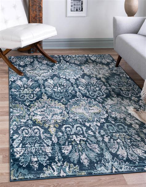 Charleston Collection Rug 8 X 10 Navy Blue Low Pile Rug