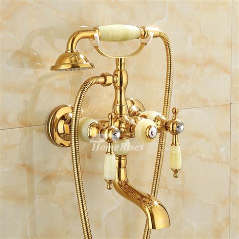 Kingston brass deck mounted clawfoot tub faucet with hand shower. Clawfoot Tub Faucet With Shower Polished Brass Gold 2 Hole ...
