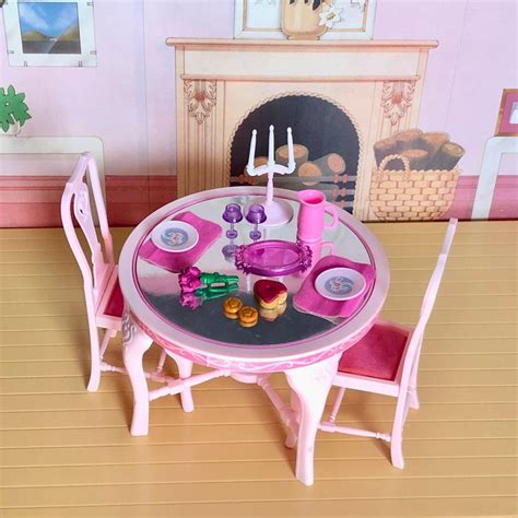 1987 Sweet Roses Barbie Dining Table And Chairs Vintage Barbie Etsy Canada Barbie Furniture