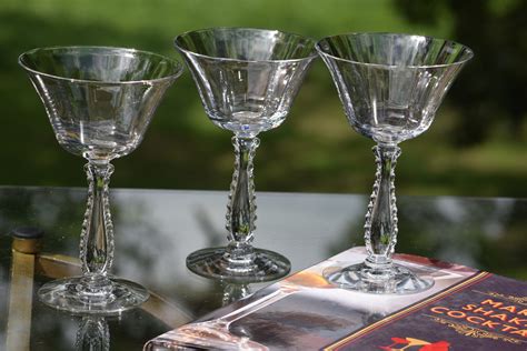 vintage crystal cocktail martini glasses set of 4 fostoria silver flutes circa 1949 1976