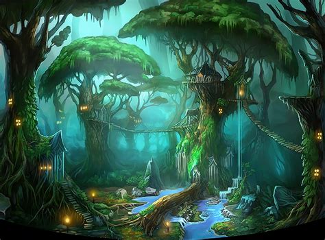 Elven Village Fantasy Treehouse Fantasy Village Digital Art Fantasy