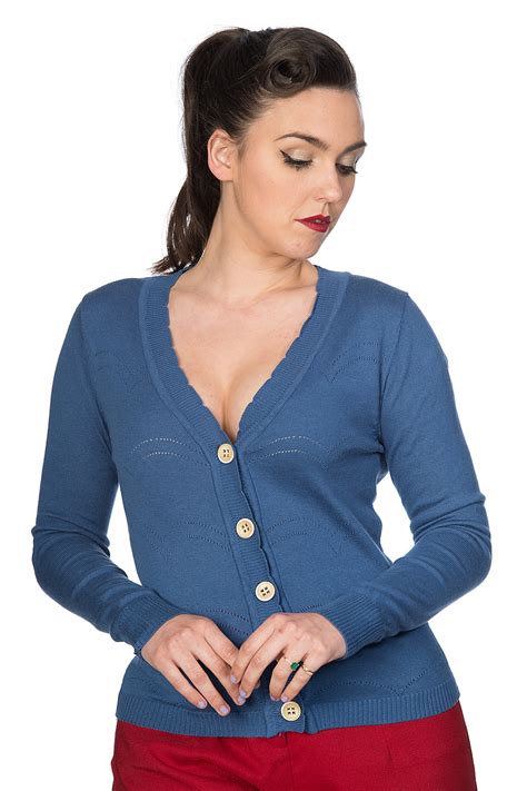 banned retro 50s june pointelle scalopped cardigan in blue