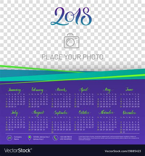 Wall Calendar 2018 Year Copy Space Atop Royalty Free Vector
