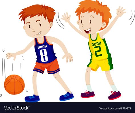 Two Boys Playing Basketball Royalty Free Vector Image