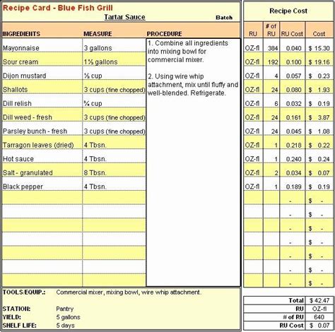 This template is a simple cost control spreadsheet. Recipe Cost Card Template Elegant Download Menu & Recipe ...