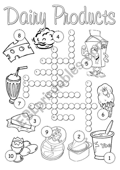 Dairy Products Crossword Esl Worksheet By Alenka