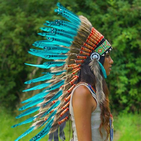 Aqua Colored Native Headdress 90cm Indian Headdress Novum Crafts