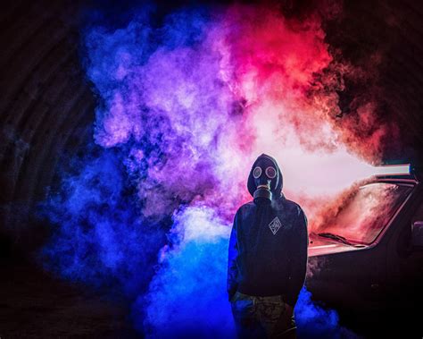 Cyberpunk Man Colorful Smoke Bomb Hd Photography 4k