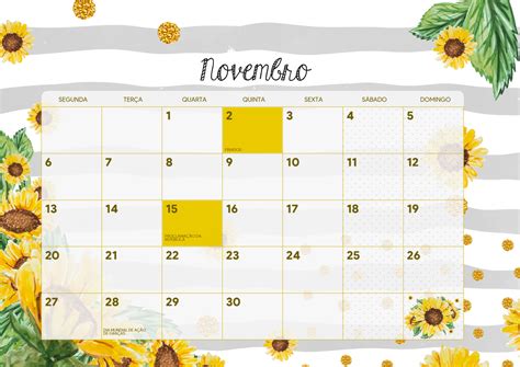 Calendario 2023 Listras Girassol Novembro Fazendo A Nossa Festa