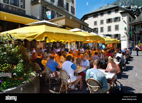 Restaurant In The Town Centre Chamonix Mont Blanc France Stock Photo