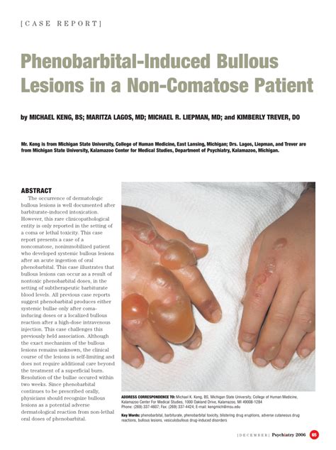 Pdf Phenobarbital Induced Bullous Lesions In A Non Comatose Patient