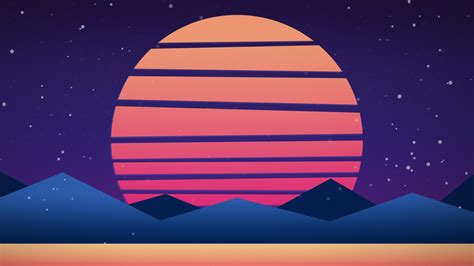 1920x1080 Sunset Mountains Minimalism Retrowave 5k Laptop Full Hd 1080p