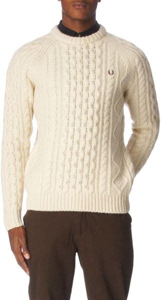 Fred Perry Aran Crew Knit Sweater In Beige For Men Lyst