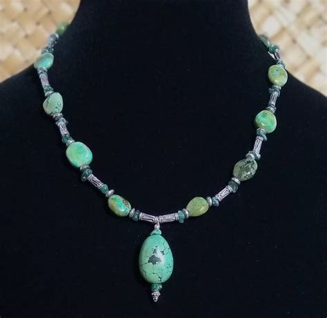 Turquoise And Aventurine With Sterling Silver Necklace Etsy Uk In 2024