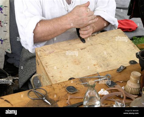 Craftsman Makes A Chest Civil War Camp Re Enactment Stock Photo Alamy