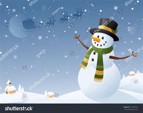 Snowman Winter Scene Stock Vector Illustration 217643122 Shutterstock