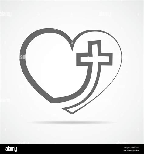 Christian Cross Icon In The Heart Inside Gray Christian Cross Sign