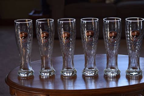 Vintage Pilsner Beer Glasses Set Of 6 Tall Optic Glass Beer Glasses Hacker Pschorr Weisse