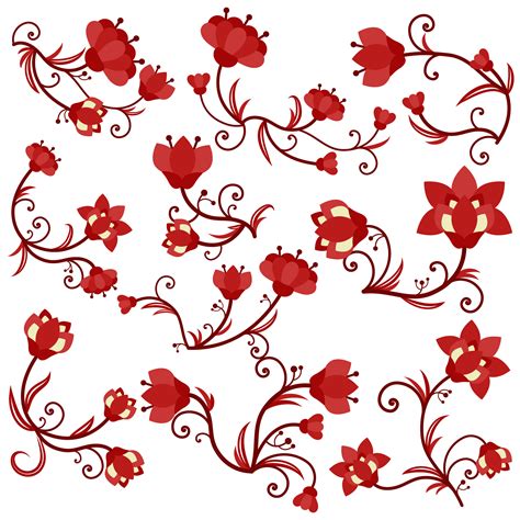 Red Blooms Set Semi Exclusive Clip Art Set For Digitizing And More