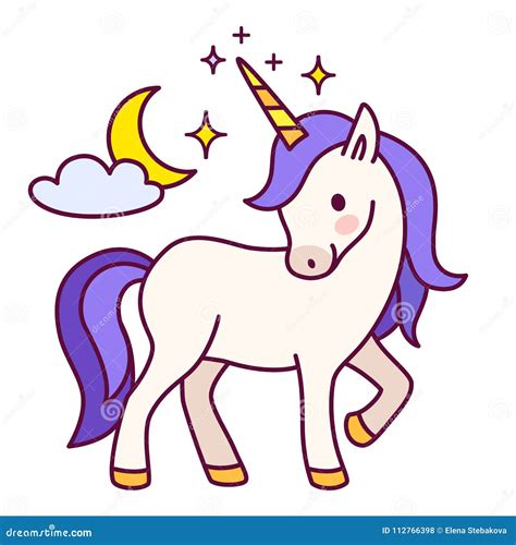 Cute Unicorn With Purple Mane Simple Cartoon Vector Illustration Stock